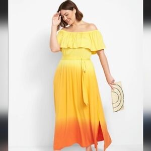 New with Tags Lane Bryant Mimosa Yellow Orange Ombre 4 Way Wear Maxi Dress 34/36